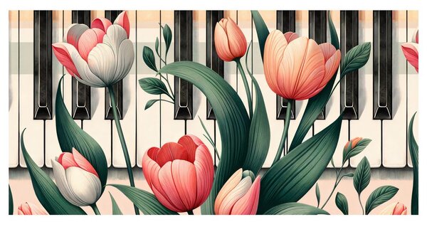 Quadro su tela – Fiori al ritmo della musica e del pianoforte