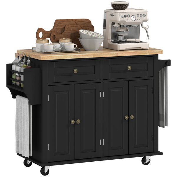 Carrello da Cucina Portavivande con 4 ruote e 2 freni, Cassetti e 2 ripiani interni regolabili, Armadietti e Portaspezie, Nero| Aosom Italy