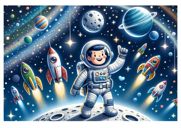Quadro su tela – Piccolo astronauta in missione avventurosa