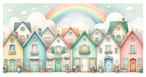 Quadro su tela – Strada da favola con allegro arcobaleno