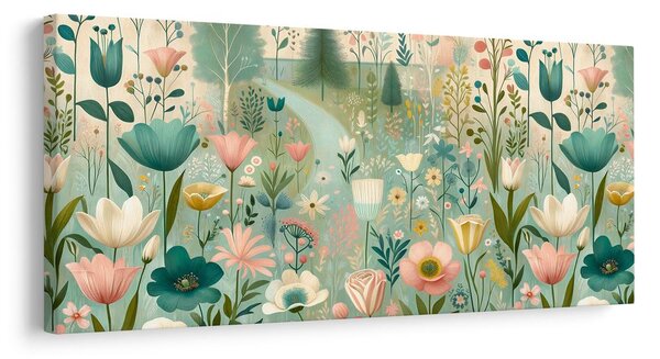 Quadro su tela – Fiori primaverili sul sentiero del bosco