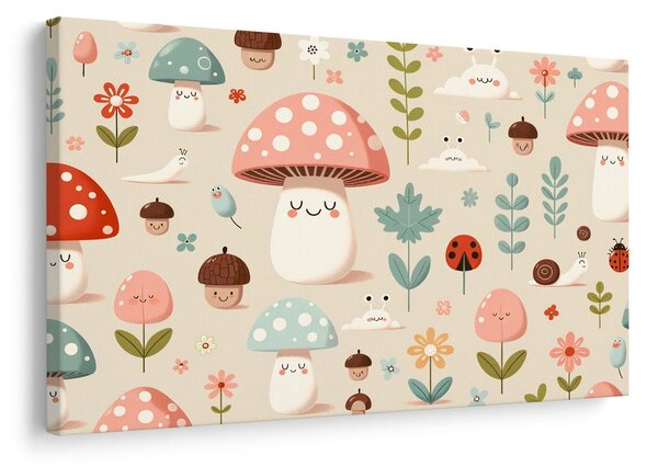 Quadro su tela – Foresta allegra con funghi e animali