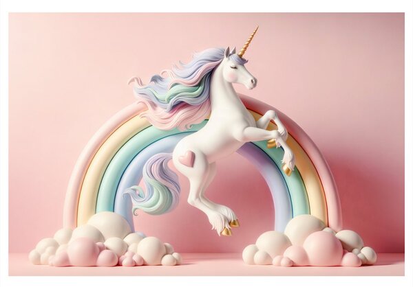 Quadro su tela – Unicorno magico con arcobaleno