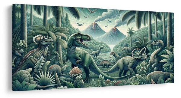 Quadro su tela – Mondo preistorico dei dinosauri nella giungla