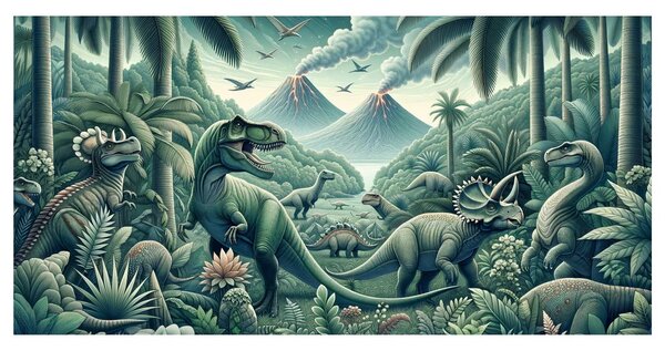 Quadro su tela – Mondo preistorico dei dinosauri nella giungla
