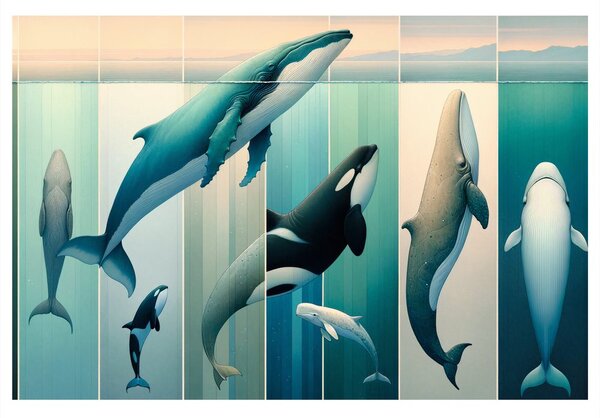 Quadro su tela – Balene e orche negli abissi