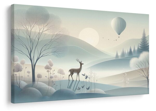 Quadro su tela – Cervo nella valle nebbiosa all’alba