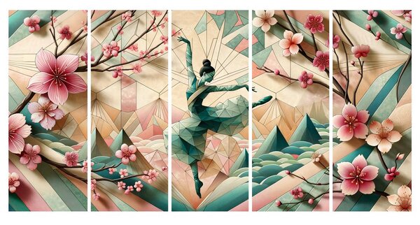 Quadri 5 pezzi – Ballerina geometrica in movimento