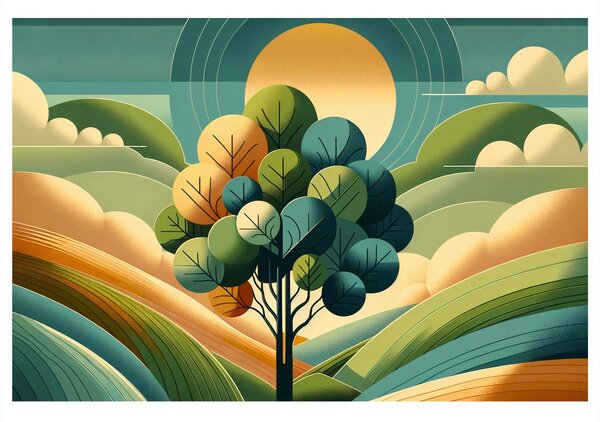 Quadro su tela – Albero della vita in un paesaggio soleggiato