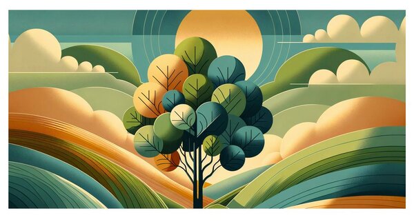 Quadro su tela – Albero della vita e sole in armonia
