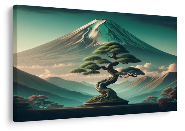 Quadro su tela – Bonsai e montagna in stile giapponese