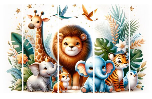 Quadri 5 pezzi – Amici animali nella giungla