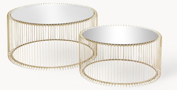 Set 2 tavolini da salotto con piano in vetro Wire