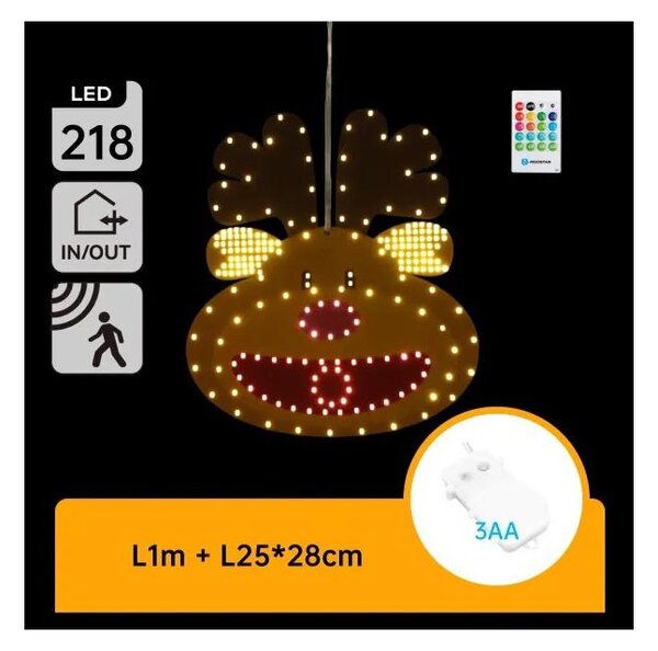 Aigostar - Decorazione natalizia LED 218xLED/3xAA IP44 + telecomando renna 28 cm