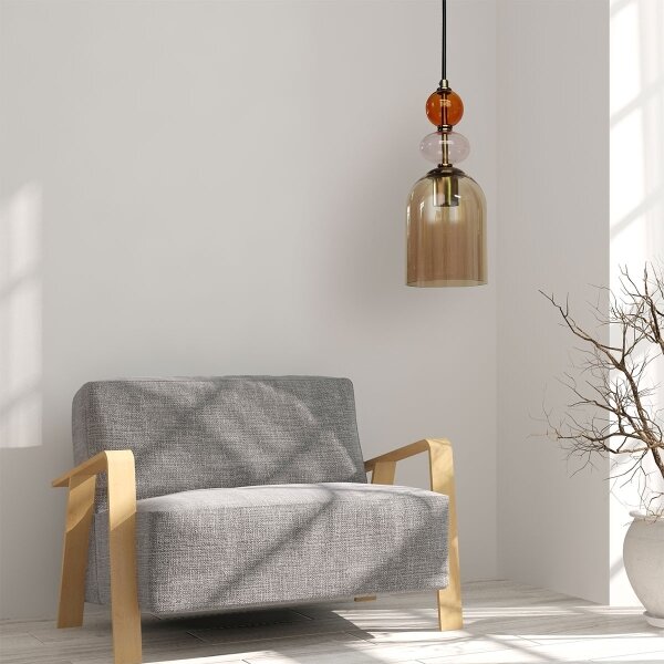 Lampadario a sospensione con cavo TROPEA 1xE27/15W/230V nero/rosso fumé/beige