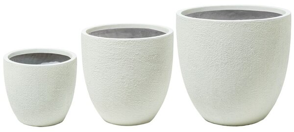 Set di 3 Vasi Rotondi in Fibra di Argilla Bianca Varie Dimensioni Beliani