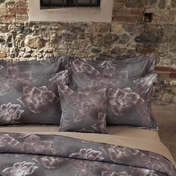 Completo Lenzuola MATRIMONIALE - 250X290 175X205 2 FEDERE 50X80 Macroflowers TORTORA Raso Di Cotone Caleffi