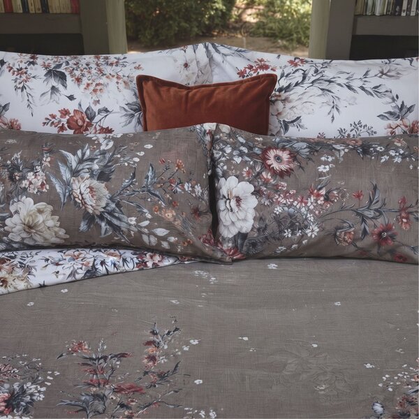 Completo Copripiumino MATRIMONIALE - 255X255 175X205 2 FEDERE 50X80 Winter Fantasy TORTORA Raso Di Cotone Caleffi
