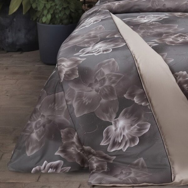Completo Lenzuola MATRIMONIALE - 250X290 175X205 2 FEDERE 50X80 Macroflowers TORTORA Raso Di Cotone Caleffi