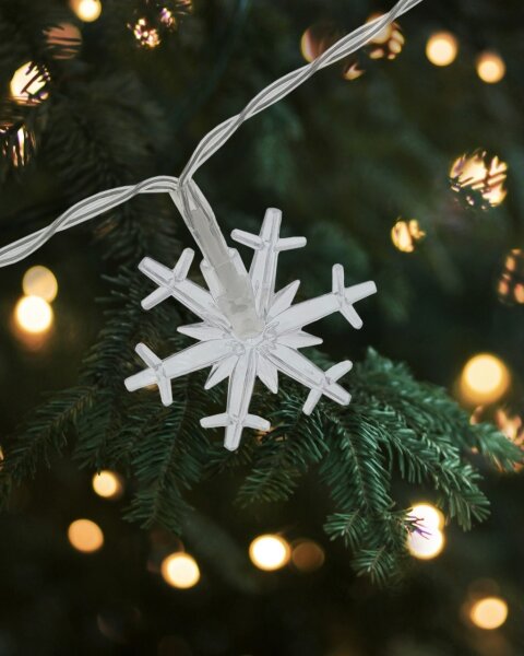 Catena luminosa LED da esterno, 20xLED/2xAA, 2,2 m, IP44, bianco caldo, fiocchi di neve