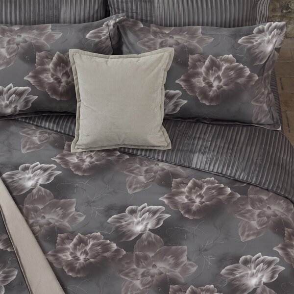 Completo Copripiumino MATRIMONIALE - 255X255 175X205 2 FEDERE 50X80 Macroflowers TORTORA Raso Di Cotone Caleffi