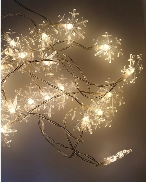 Catena luminosa LED da esterno, 20xLED/2xAA, 2,2 m, IP44, bianco caldo, fiocchi di neve