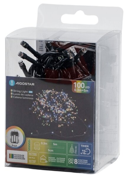 Aigostar - Catena LED da esterno 100xLED/8 funzioni 3xAA 5,3 m IP44 multicolore