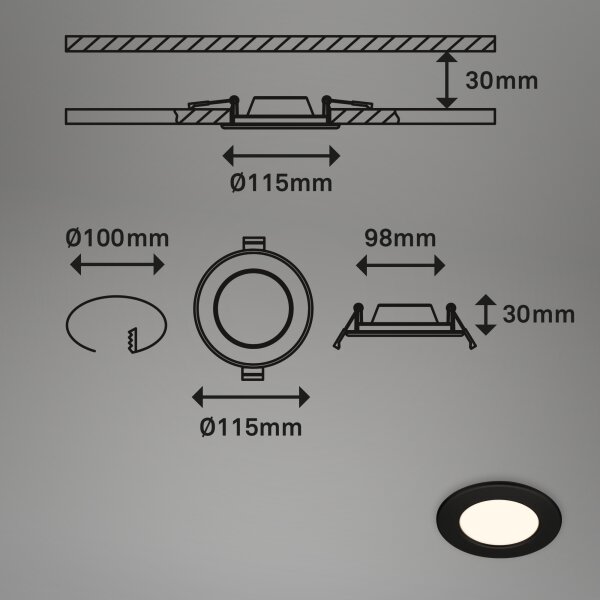Briloner 7049015 - Faretto da incasso per bagno LED/6W/230V IP44 nero