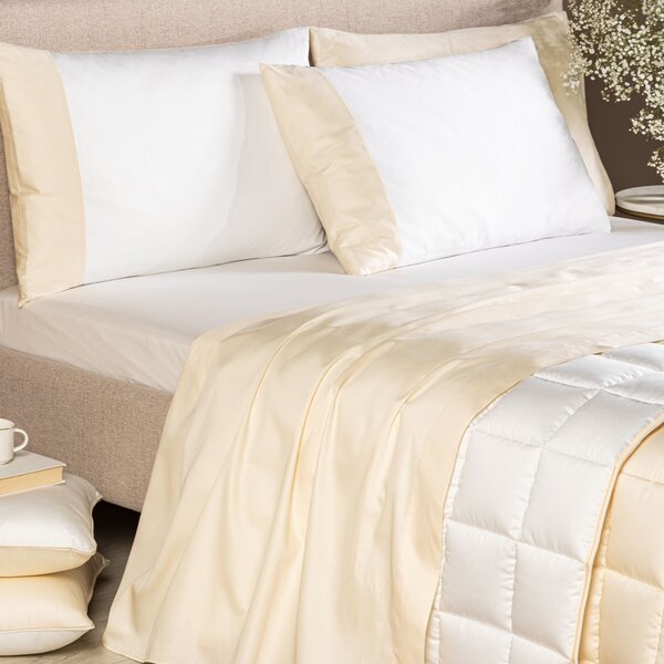 Completo Lenzuola MATRIMONIALE Suite Double AVORIO Raso Di Cotone Caleffi