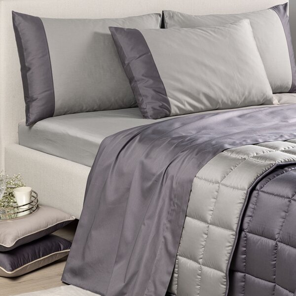 Completo Lenzuola MATRIMONIALE Suite Double GRIGIO Raso Di Cotone Caleffi
