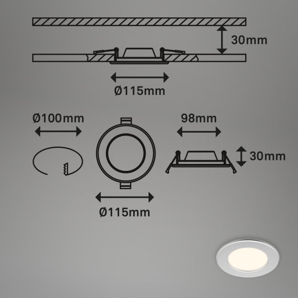 Briloner 7049014 - Plafoniera LED da incasso per bagno 6W/230V IP44 cromo opaco