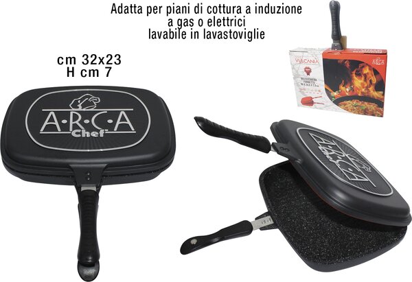 Ar.Ca. Bistecchiera Induzione Antiaderente Fornetto Multiuso in Alluminio Pressofuso 32x23 cm Vulcania