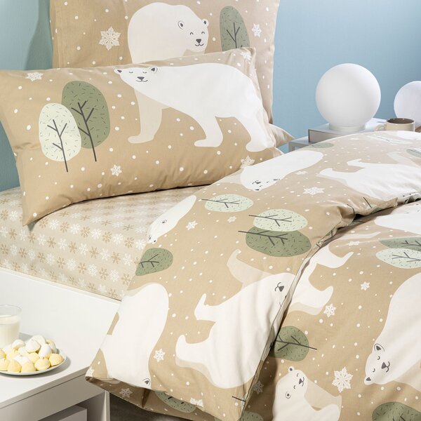 Completo Copripiumino SINGOLO Polar NATURALE Cotone Caleffi