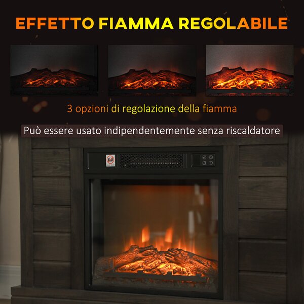 HOMCOM Camino Elettrico 1800W con Effetto Fiamma e Telecomando, in Legno, Metallo e Vetro, 96.5x22x81.7 cm, Grigio Scuro | Aosom Italy