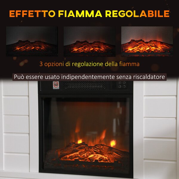HOMCOM Camino Elettrico 1800W con Effetto Fiamma e Telecomando, in Legno, Metallo e Vetro, 96.5x22x81.7 cm, Bianco