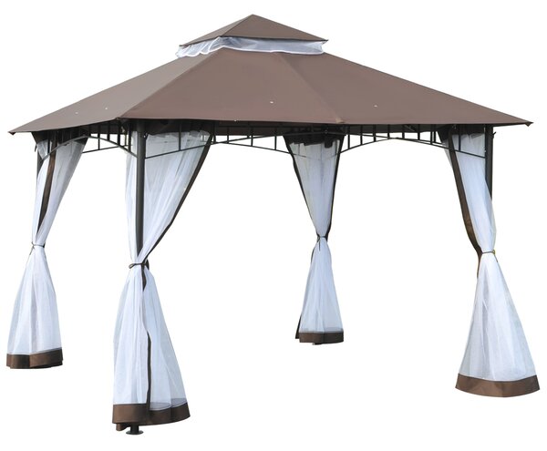 Outsunny Gazebo da Giardino con Zanzariera, Tetto a 2 Livelli e Struttura in Metallo, 3x3 m, Marrone | Aosom Italy