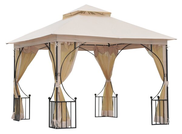 Outsunny Gazebo da Giardino in Metallo con Tettuccio e Pareti in Poliestere, 3x3 m, Beige | Aosom Italy