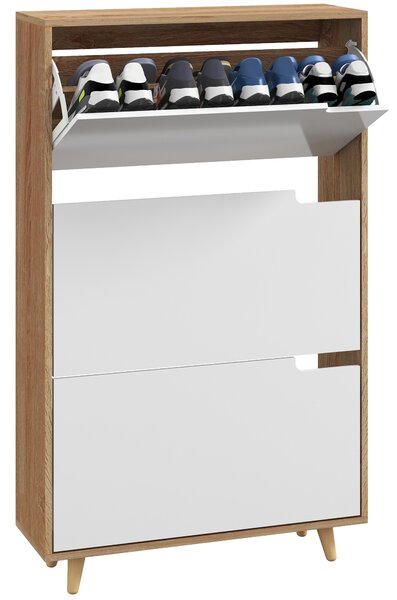 HOMCOM Mobile Scarpiera Salvaspazio a 3 Cassetti con Ripiano Regolabile e Maniglie intagliate per 24 Paia di Scarpe, 72x24x119cm, Bianco|Aosom Italy