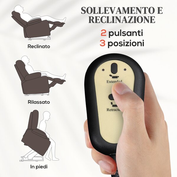 HOMCOM Poltrona Relax Alzapersona Reclinabile a 155° con 8 Punti Massaggio e Riscaldamento, Marrone|Aosom