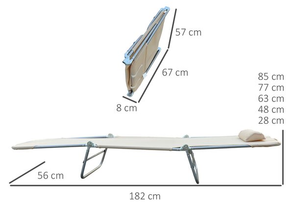 Outsunny Set di 2 Lettinida Giardino Pieghevoli con Schienale Reclinabile a 4 Livelli, Lettini Prendisole in Acciaio e Tessuto a Rete, Beige|Aosom