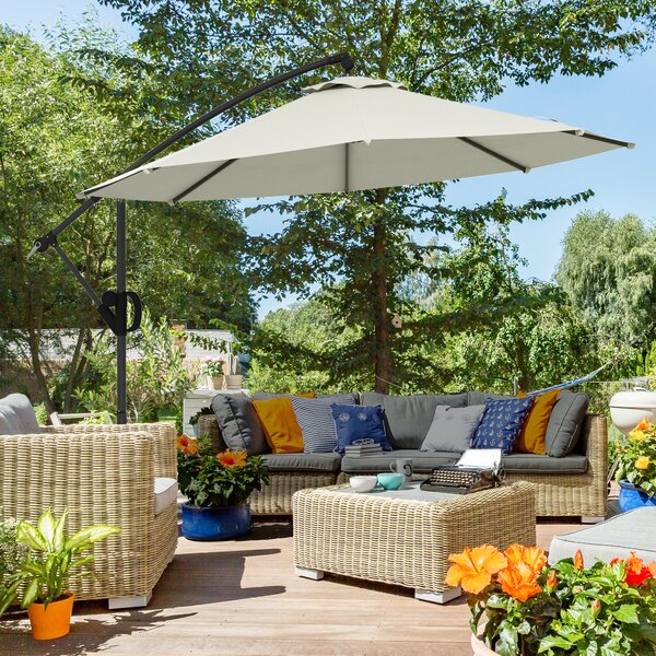 Outsunny Ombrellone a Braccio a 8 Stecche con Base a Croce, in Alluminio, Metallo e Poliestere, Ø293x260 cm, Crema|Aosom