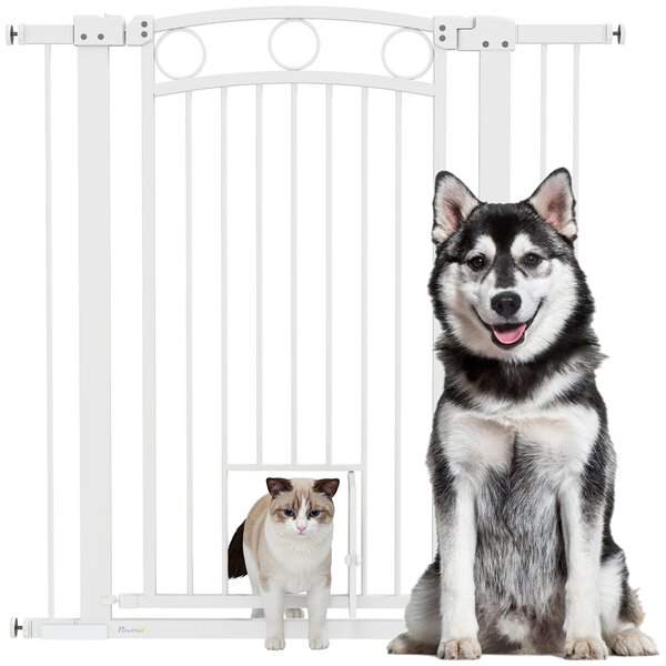 PawHut Cancellino per Cani Regolabile da 76-104 cm, Cancelletto Alto 106 cm con 2 Estensioni, Bianco