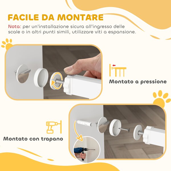 PawHut Cancellino per Cani Regolabile da 76-104 cm, Cancelletto Alto 106 cm con 2 Estensioni, Bianco