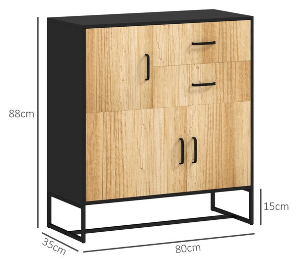 HOMCOM Credenza Moderna con 3 Armadietti e 2 Cassetti, in Truciolato e Acciaio, 80x35x88 cm, Nero e color Legno