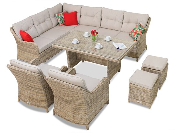 Set in technorattan Toledo Comida 7 con pouf beige Garden Point