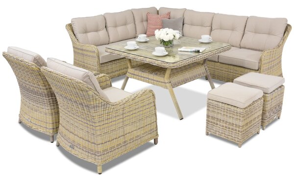 Mobili da giardino in technorattan Toledo Comida 7 angolare + 2 pouf beige Garden Point