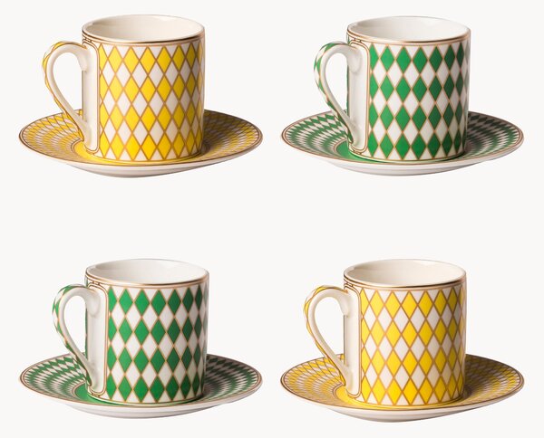 Set di 4 tazzine con piattino Chess