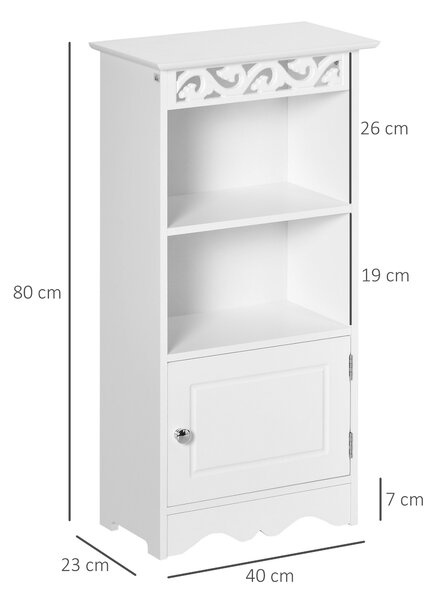 Homcom Armadietto da Terra per Bagno in Legno con Decoro Intaglio Floreale Bianco 40 x 23 x 80cm