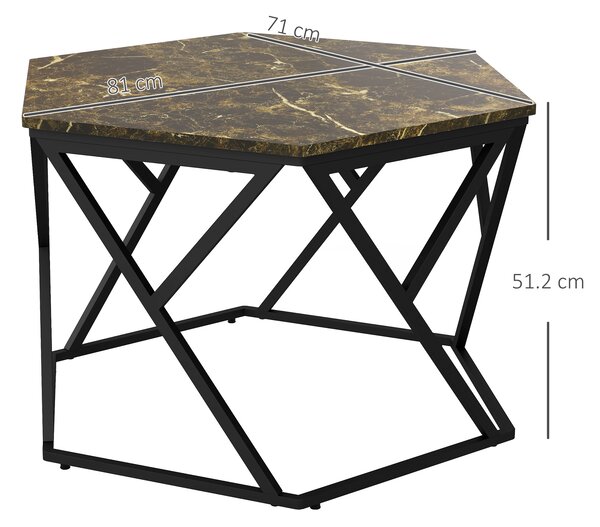 HOMCOM Tavolino da Salotto Moderno con Piano Effetto Marmo e Struttura in MDF e Acciaio, 81x70x51.2 cm, Nero|Aosom
