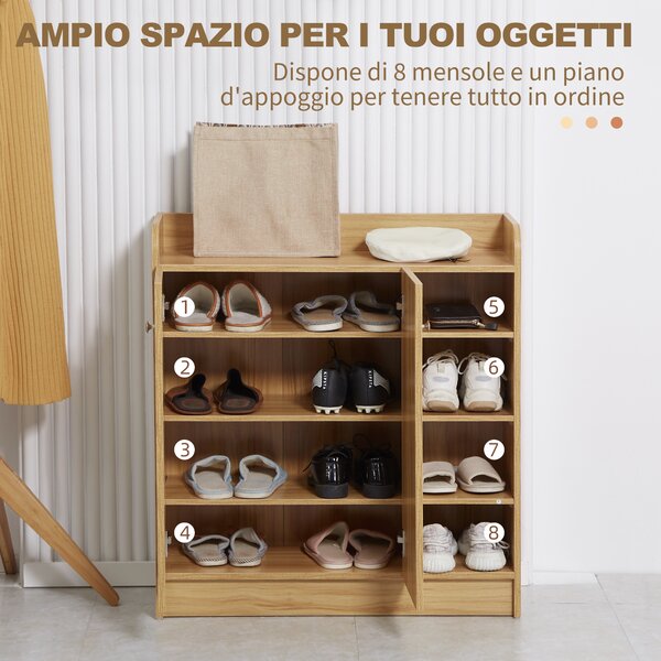 Armadio Scarpiera HOMCOM In Legno - 4 Ripiani Regolabili Per 12 Paia Scarpe | Design Moderno, Marrone Chiaro - Foto 6